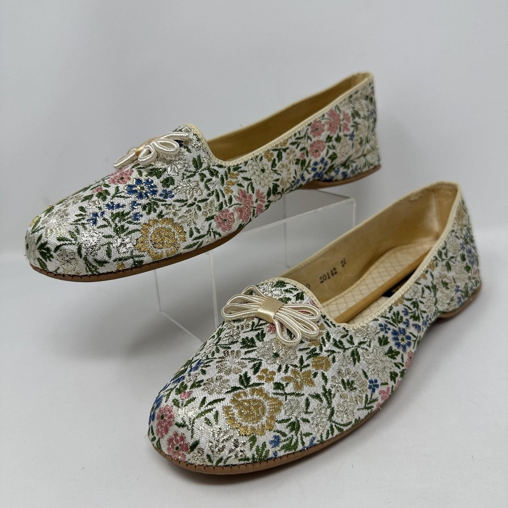 Vintage Daniel Green Slippers Womens Size 10 Floral Jacquard Loafer House USA